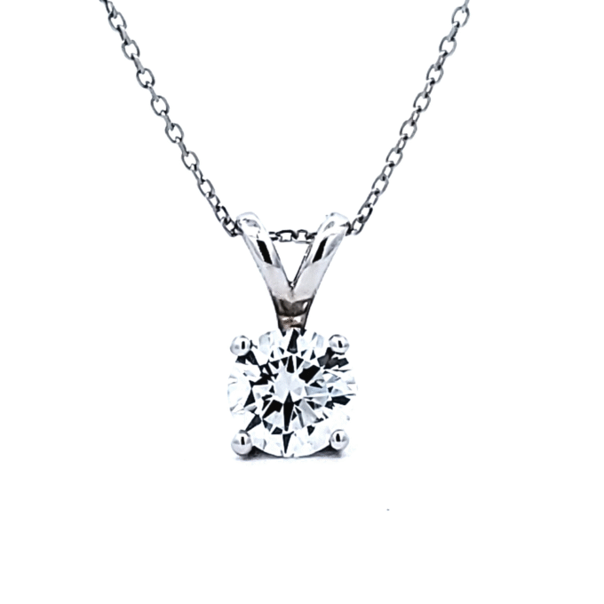 Diamond Drop Pendant with 1ct Round Lab Grown Diamond in 14k White Gold
