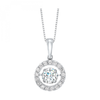 Halo Drop Pendant with 1ctw Round Lab-Grown Diamonds in 14k White Gold