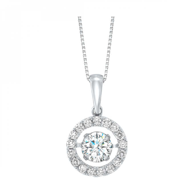 Halo Drop Pendant with 1ctw Round Lab-Grown Diamonds in 14k White Gold