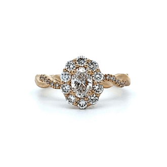 Scalloped Halo Twist Band Engagement Ring with .91ctw in 14k White Gold