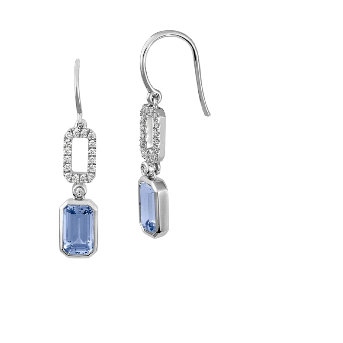 Chatham Lab-Created Blue Spinel Drop Earrings with .24ctw Round Diamonds in 14k White Gold