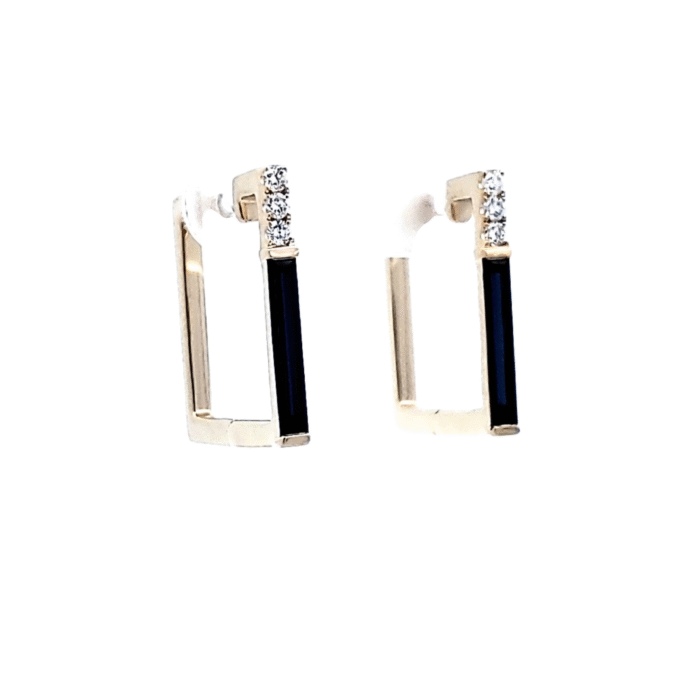 Blue Sapphire Square Hoop Earrings with .13ctw Round Lab Grown Diamonds