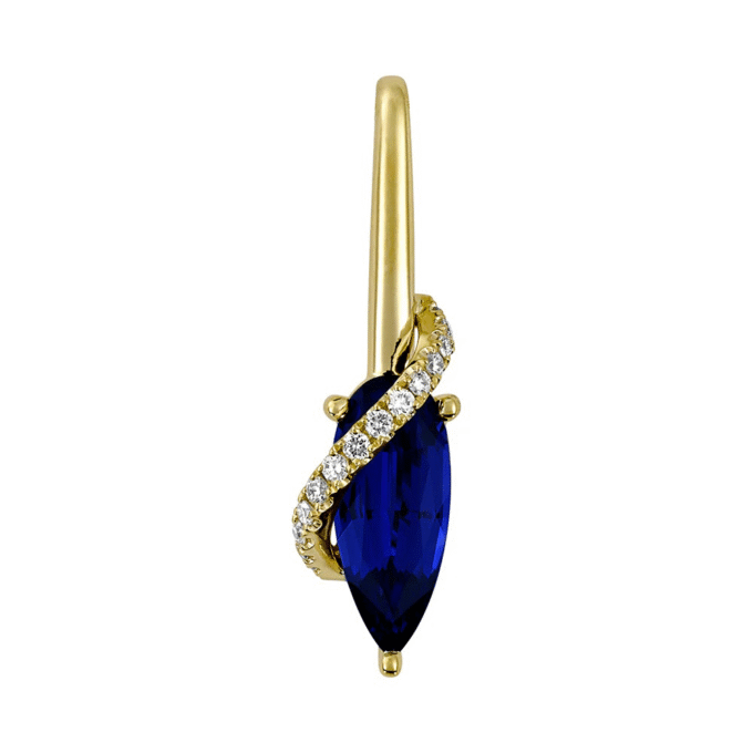 Drop Necklace with Blue Sapphire and .09ctw Round Diamonds in 14k Yellow Gold