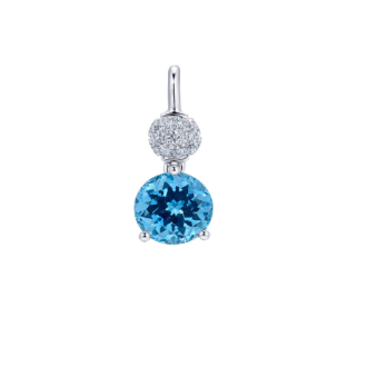 Drop Necklace with Aqua Blue Spinel and .18ctw Round Diamonds in 14k White Gold