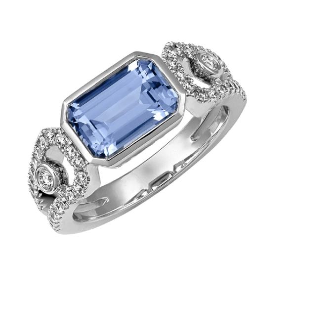Fashion Ring with 9x6mm Aqua Blue Spinel and .41ctw Round Diamonds in 14k White Gold