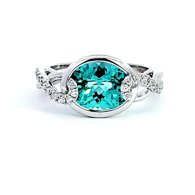 Fashion Ring with Lab Grown Checkerboard Chrysoprase and .23ctw Round Lab Grown Diamonds in 14k White Gold