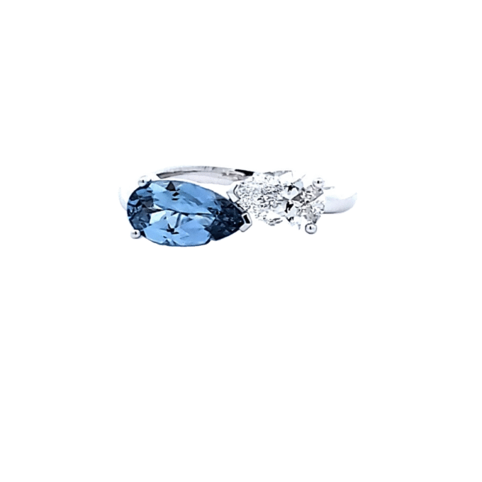 Bypass Fashion Ring with .75ctw Round Lab Grown Diamonds and Aqua Blue Spinel in 14k White Gold