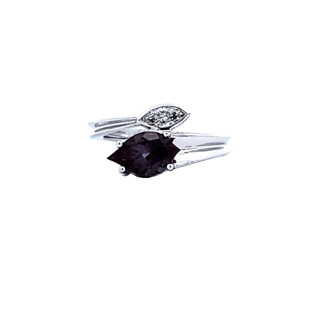 Bypass Fashion Ring with Chatham Flame Alexandrite and .21ctw Diamonds in 14k White Gold