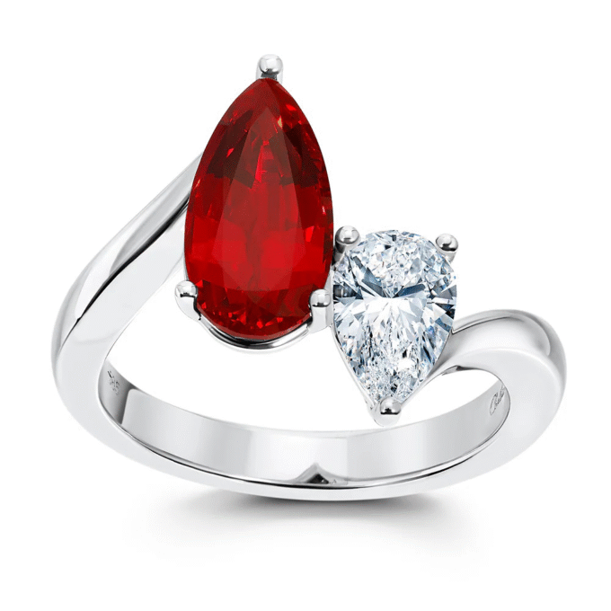 Fashion Ring with .77ctw Pear Lab Grown Ruby and Diamonds in 14k White Gold