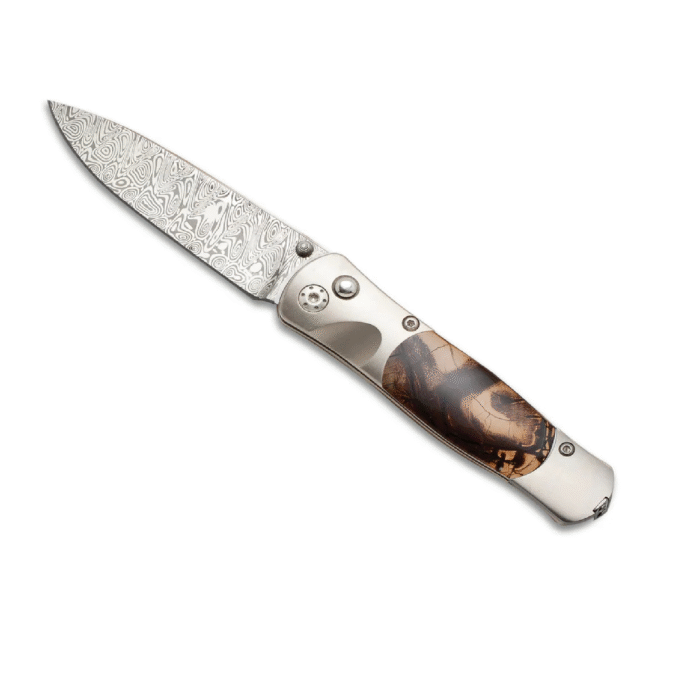 Tesoro Damascus Blade Pocket Knife with Natural Mammoth Tusk Inlay