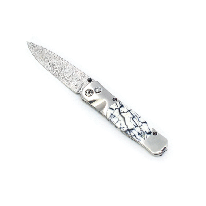 Tesoro Pocket Knife with 3" Damascus Blade and Woolly Mammoth Tusk Inlay