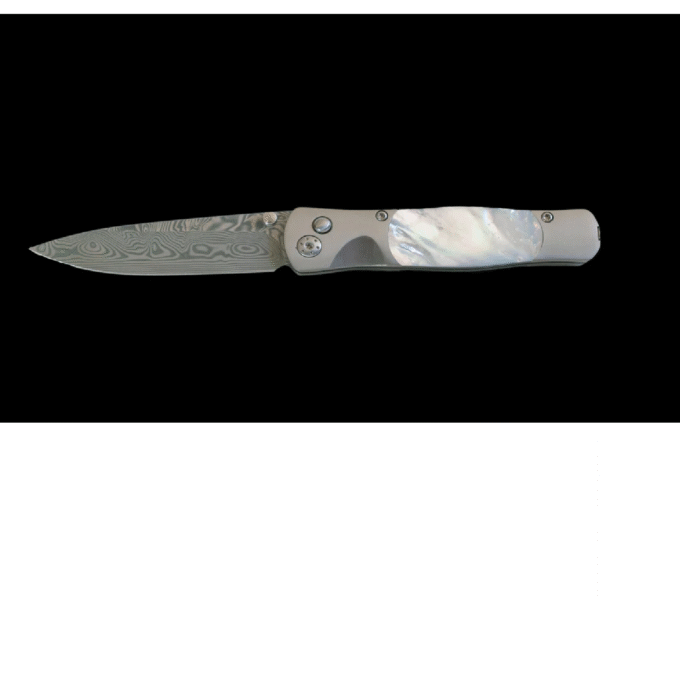 3" Tesoro Button Lock Pocket Knife with Damascus Blade and MOP Handle