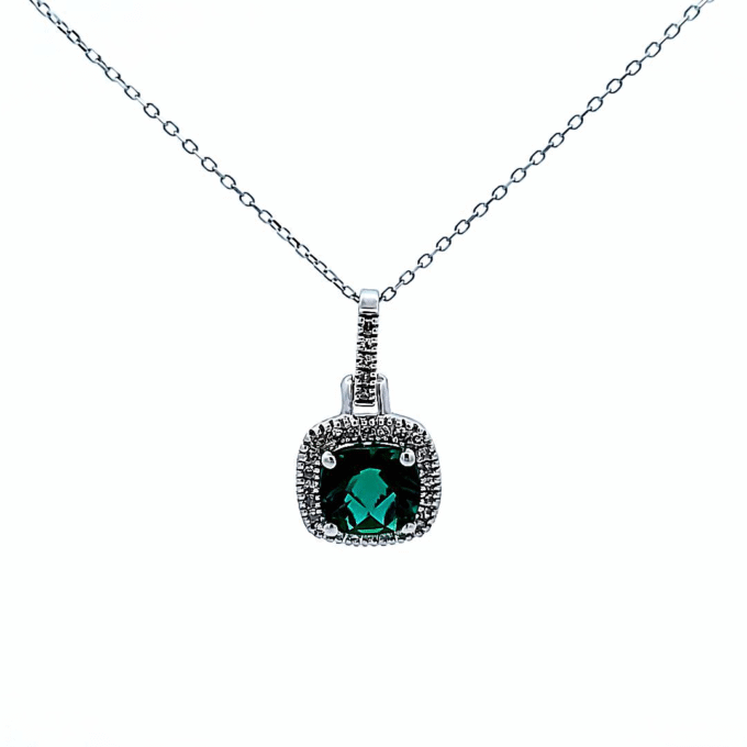 Halo Drop Pendant with Round and Cushion Cut Diamonds in 10k White Gold