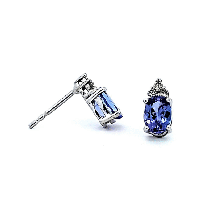 14K White Gold Stud Earrings with 0.11CTW Oval Tanzanite Stones