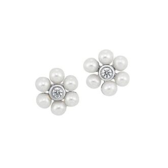 Cluster Freshwater Pearl Earrings, 10k White Gold with Diamond Accent