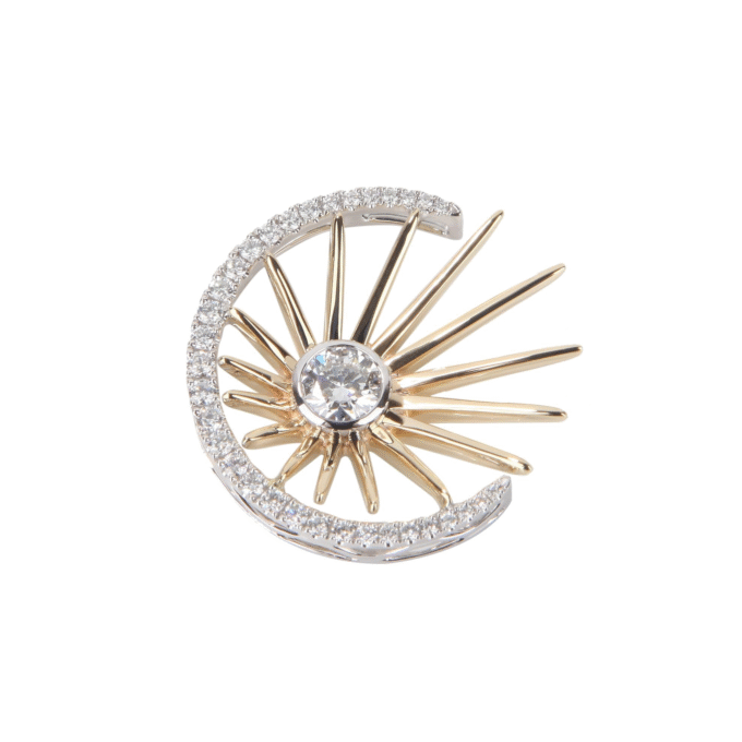 Starburst Pendant with .72ctw Lab Grown Diamonds in 14k Two-Tone with Wheat Chain