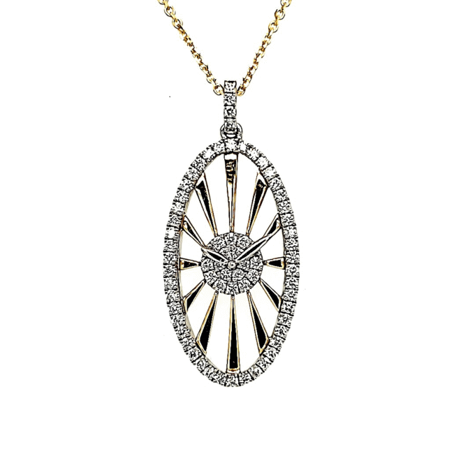 Oval Sunburst Pendant with .50ctw Round Diamonds in 14k Two-Tone with Wheat Chain
