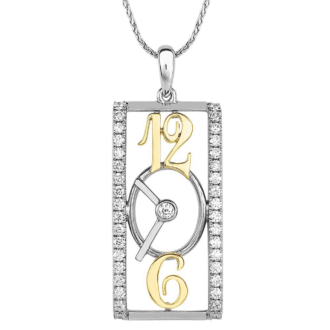 Rectangle Clock Pendant with .32ctw Round Lab Grown Diamonds in 14k White Gold