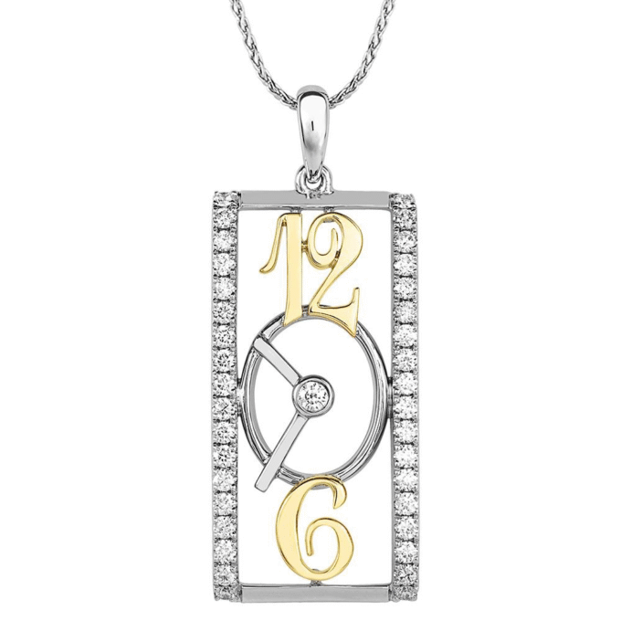 Rectangle Clock Pendant with .32ctw Round Lab Grown Diamonds in 14k White Gold