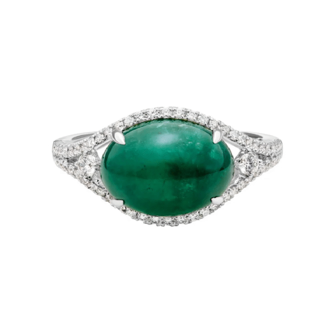 Domed Fashion Ring with .38ctw Round Diamonds and Oval Cabochon in 14k White Gold