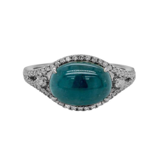 Domed Fashion Ring with Grandidierite and .38ctw Round Diamonds in 14k White Gold