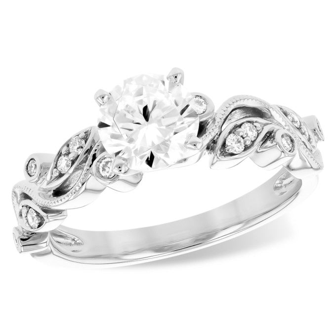 Engagement Ring with .75ctw Round Diamonds in 14k White Gold Leaf Design