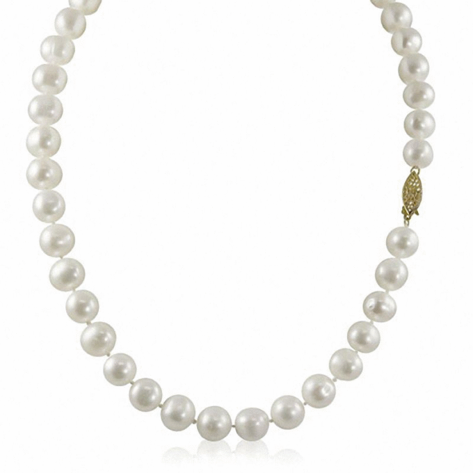 14K Yellow Gold Freshwater Pearl Necklace 7-7.5mm 18"
