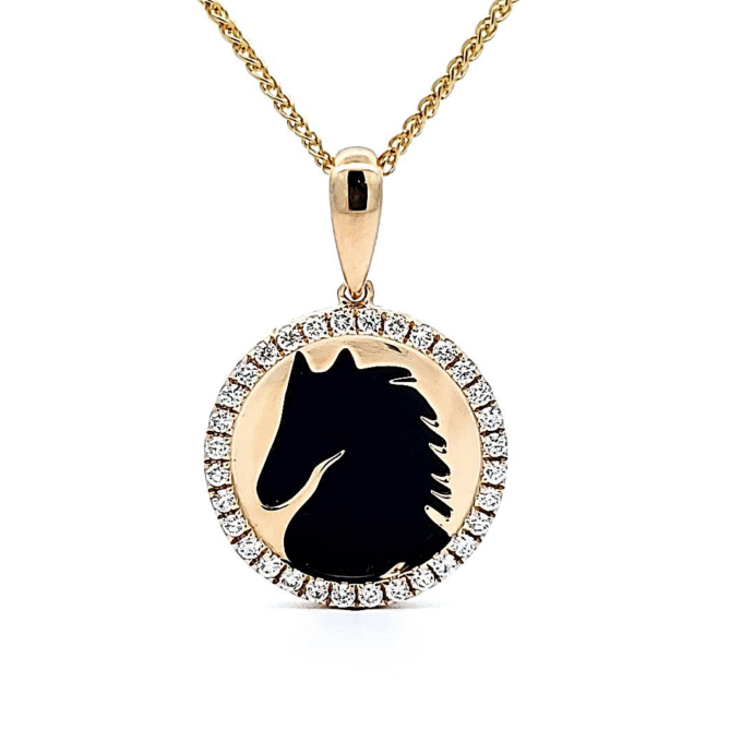 Medallion Necklace with Black Onyx and .25ctw Round Diamonds in 18k Yellow Gold
