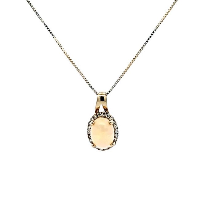 Halo Drop Pendant with Opal and .10ctw Round Diamonds in 14k Yellow Gold