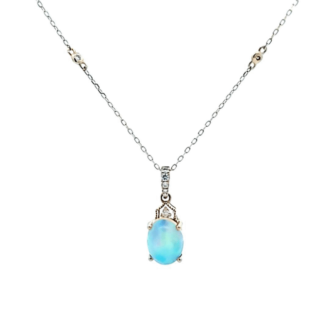 Opal Drop Necklace with .08ctw Round Diamonds in 14k Yellow Gold