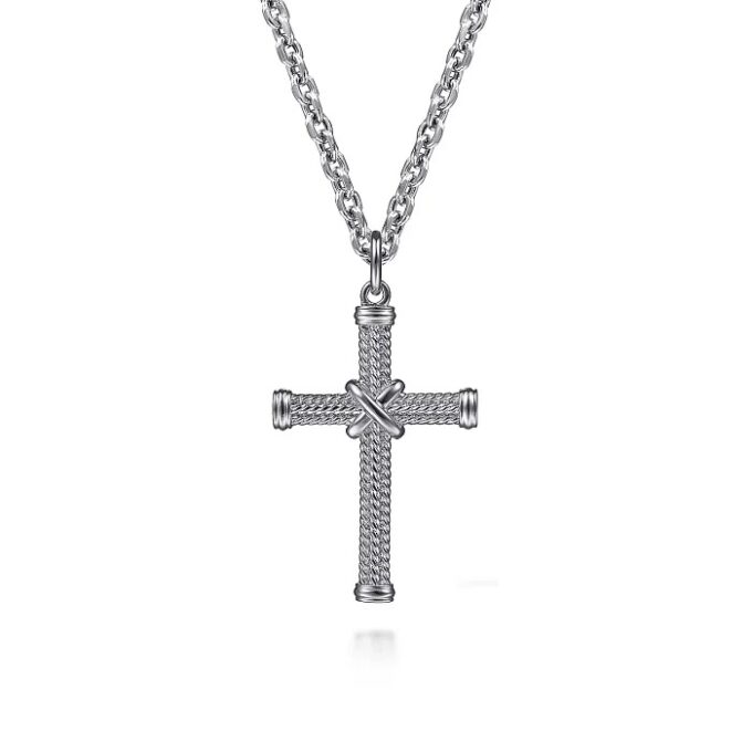Gabriel Twisted Rope Cross Necklace in Sterling Silver