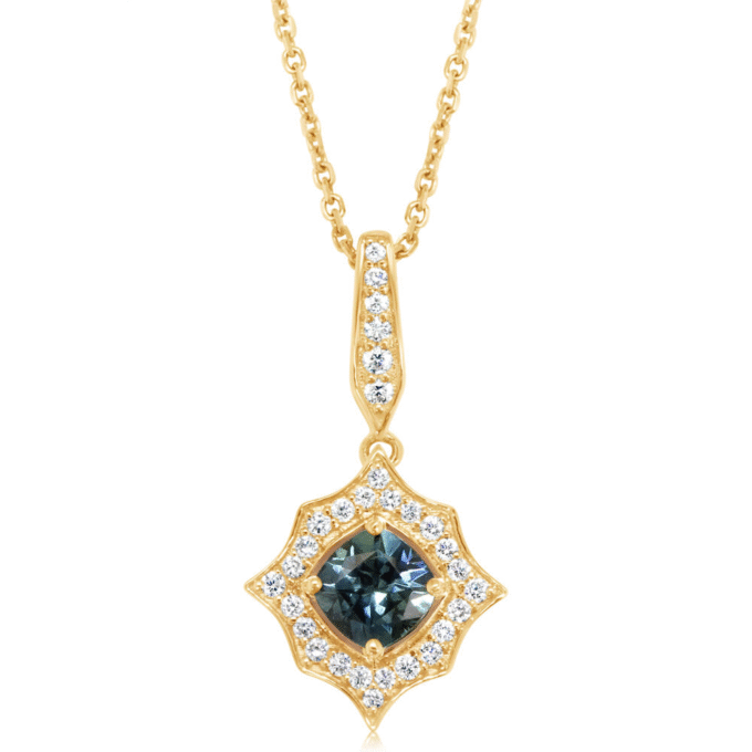 Montana Sapphire Necklace with .17ctw Round Diamonds in 14k Yellow Gold