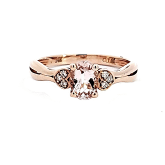 Fashion Ring with Oval Morganite and .04ctw Round Diamonds in 14k Rose Gold