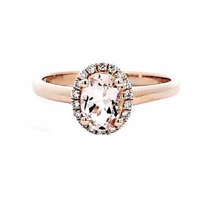 Fashion Ring with Oval Morganite and .11ctw Round Diamonds in 14k Rose Gold