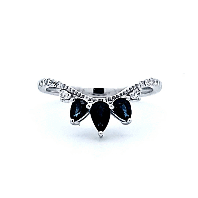 14K White Gold Crown Enhancer Ring with 0.12ctw Diamonds and 3 Blue Sapphires