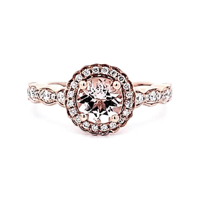 14K Rose Gold Halo Engagement Ring with .16ctw Round Diamonds