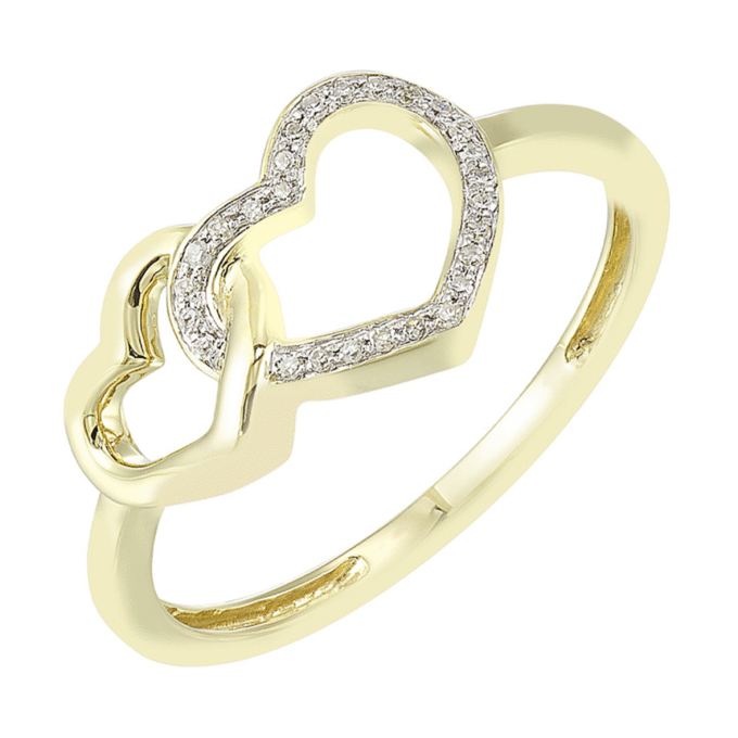 Double Heart Fashion Ring with .07ctw Round Diamonds in 10k Yellow Gold