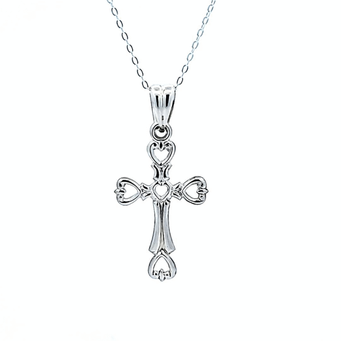 Heart Center Fancy Cross with 18" Chain in Sterling Silver