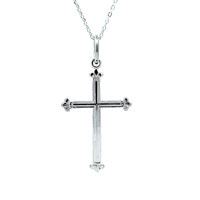 Flared Ends Polished Center Cross Pendant with 18" Chain
