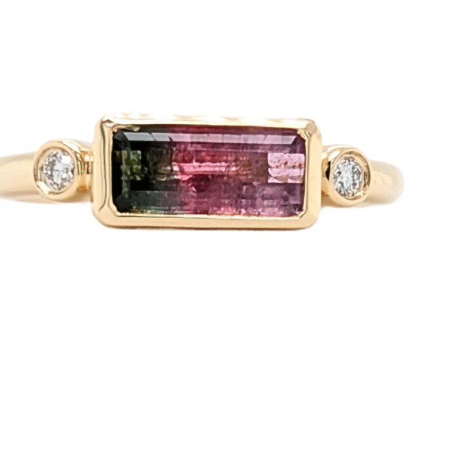 Fashion Ring with .05ctw Round and Baguette Diamonds in 14k Yellow Gold