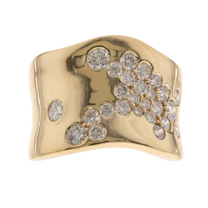 14K Yellow Gold Wide Band Fashion Ring with 1.37ctw Round Diamonds