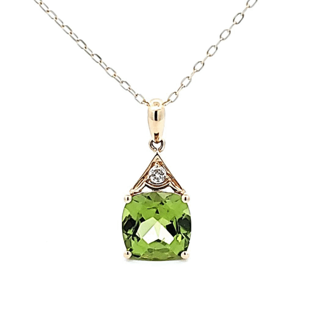 Peridot Drop Pendant with .05ctw Round Diamonds in 14k Yellow Gold