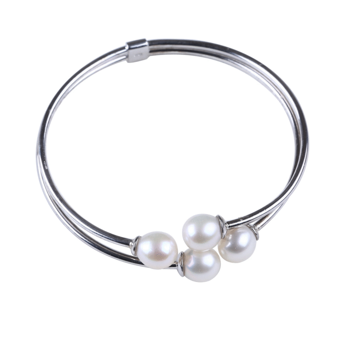 Stylish Double Wire Multi-Pearl Cuff Bracelet in Stainless Steel