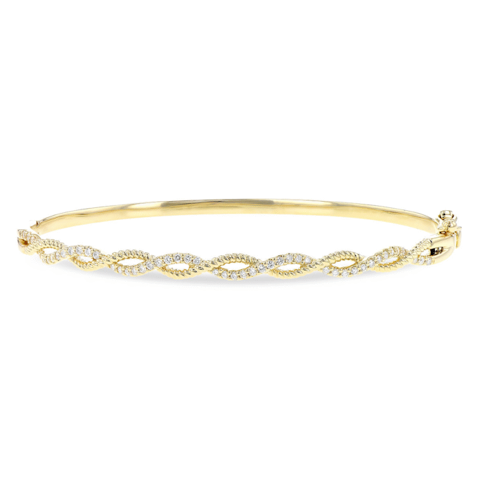 Twist Top Bangle Bracelet with .33ctw Round Diamonds in 14k Yellow Gold