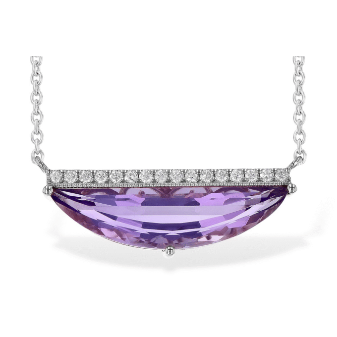 Half Circle Pendant with .10ctw Diamonds and 2.18ct Amethyst in 14k White Gold