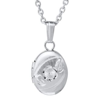 Sterling Silver Floral Engraved Oval Locket