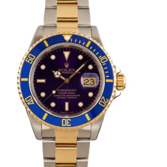 Men's Pre-Owned Submariner Rolex with Blue Dial in 18k Yellow Gold and Stainless Steel