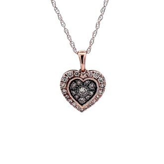 10K Rose Gold Heart Halo Drop Diamond Necklace with 18'' Rope Chain