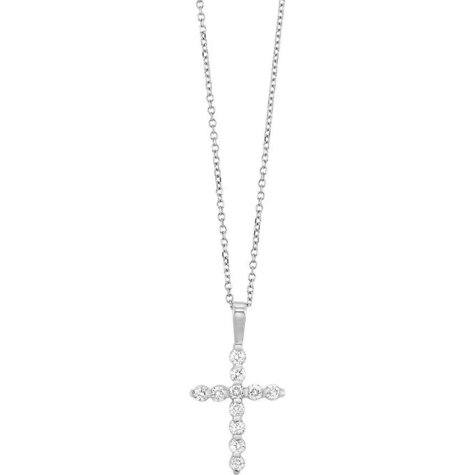 Cross Necklace with .10ctw Round Diamonds in 14k White Gold