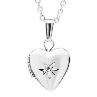 Ss Rd Dia Poli Heart Locket/13" Chain